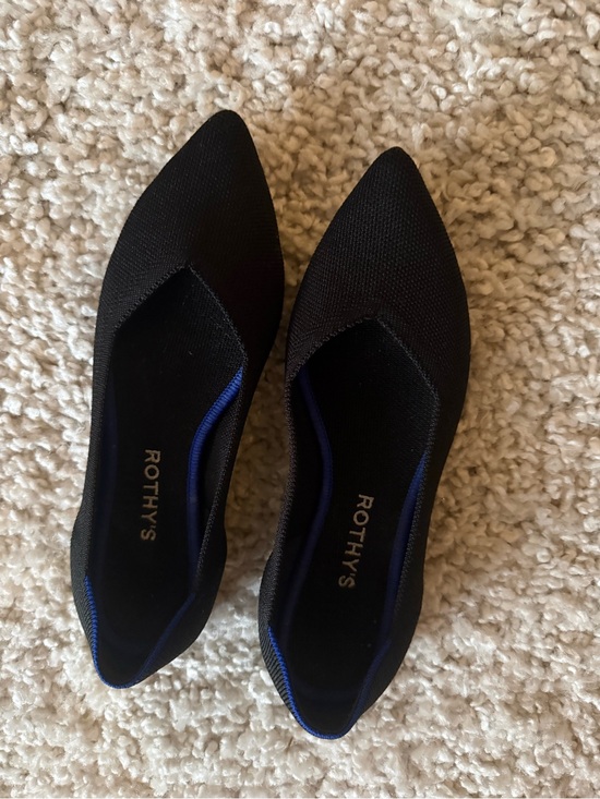 Rothy's Shoes - Rothy's Black Pointed Knit Flats with Blue Trim